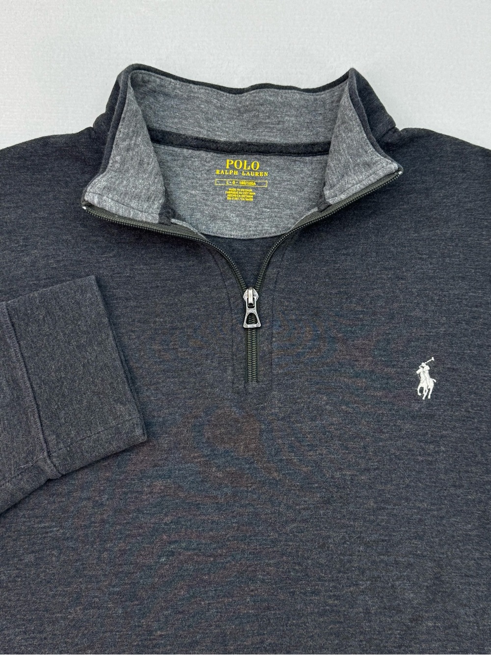 Polo Ralph Lauren Men's Large 1/4 Zip Pullover Long Sleeve Sweater Grey Pony